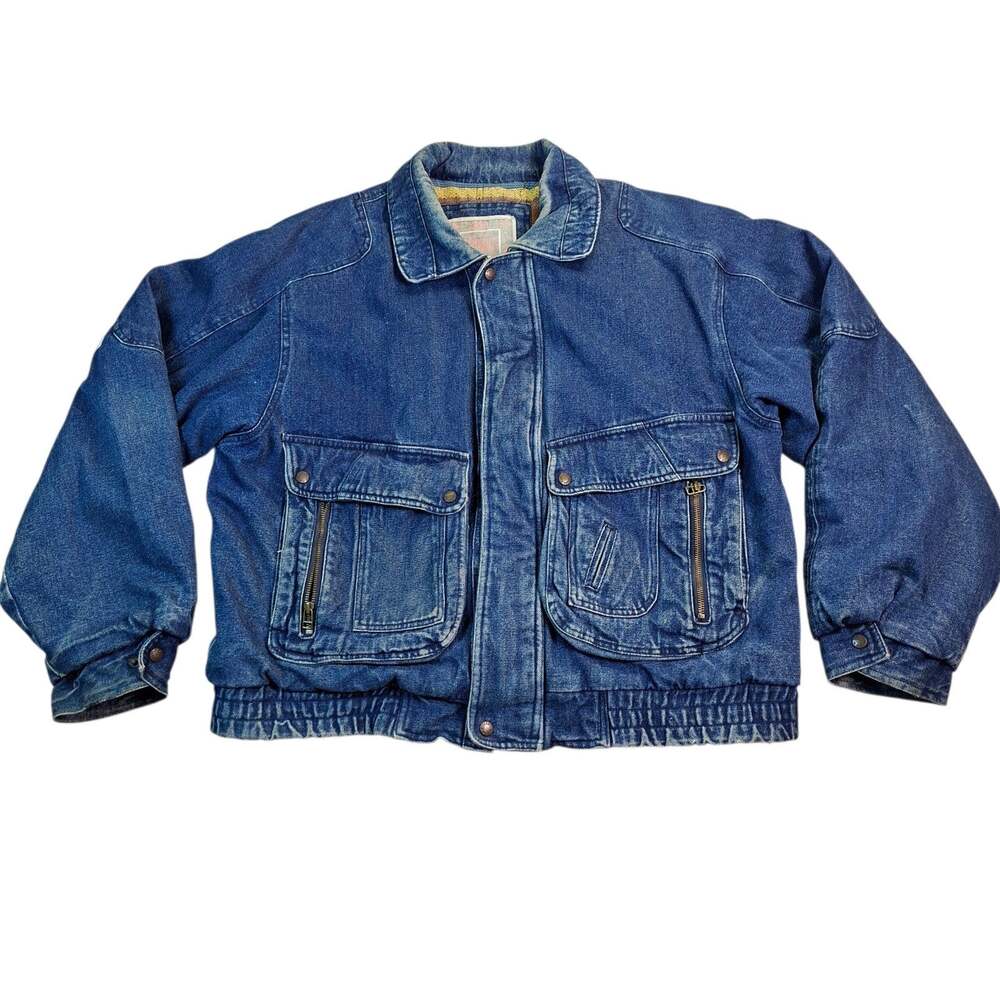 Vintage Todays News Denim Jacket Mens XL Aztec Blanket Lined Bomber 90s RN36459